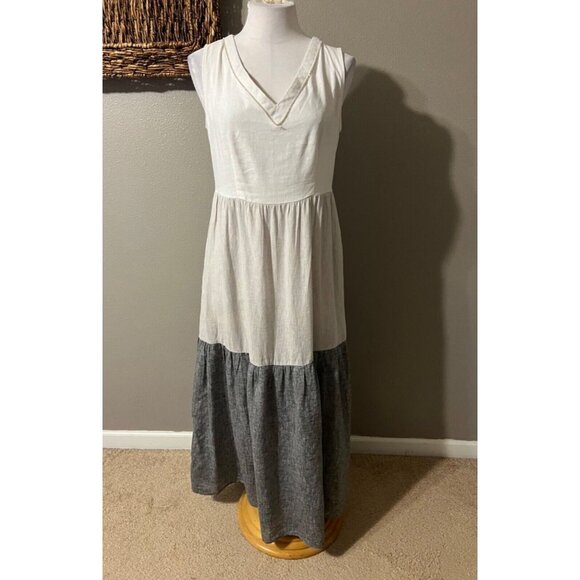 JOIE Maxi Dress XS Extra Small Linen Gray White Pockets Beads Washable Flowy - Picture 6 of 11